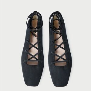 Louisa Black Lace−Up Ballet Flat